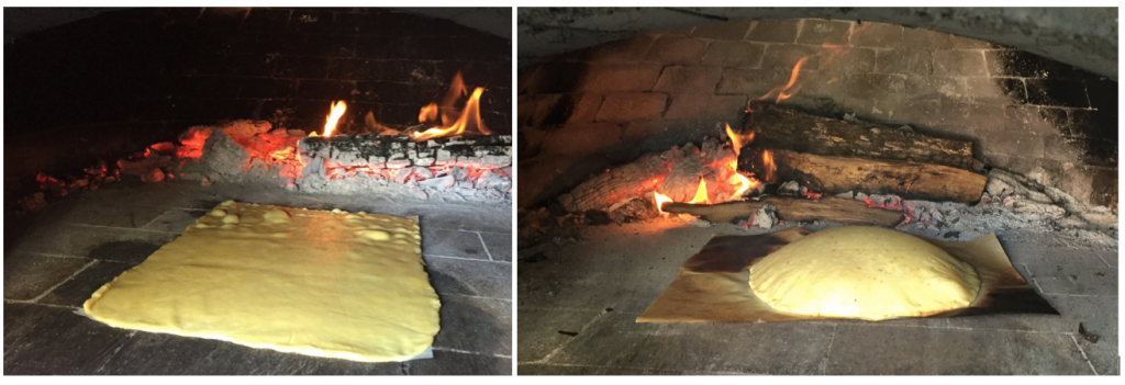 gluten-free pizza crust baking the shell in wood-fired oven