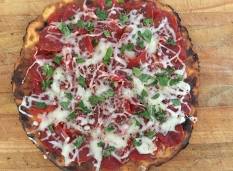 gluten free pepperoni pizza with basil