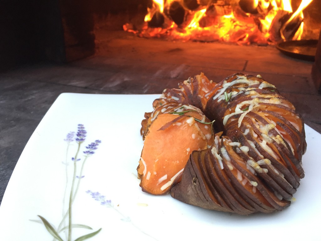 Hasselback sweet potatoes wood-fired oven pizza oven