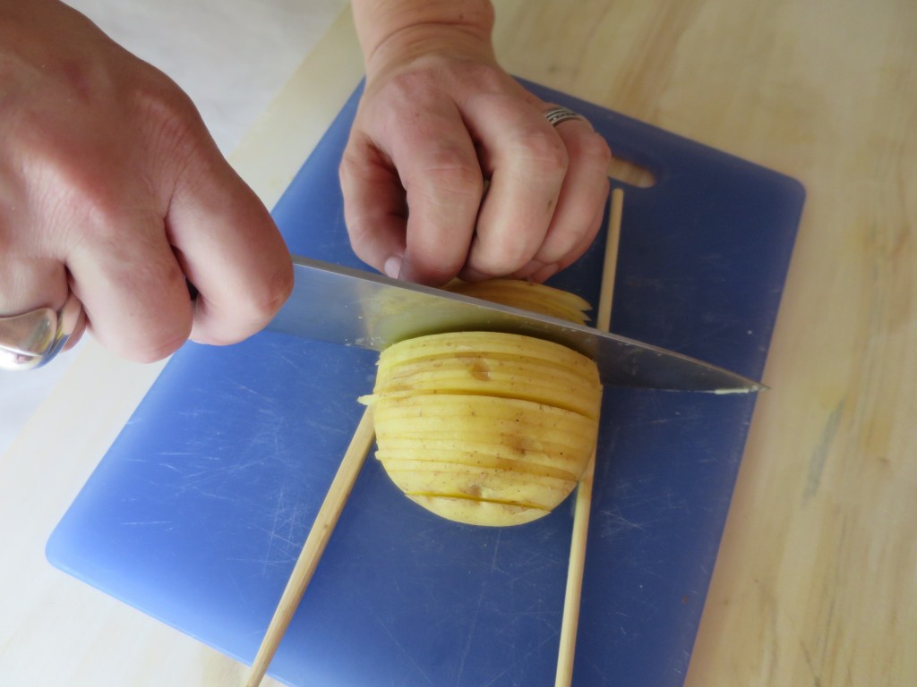 Hasselback potatoes wood-fired oven cut-hack