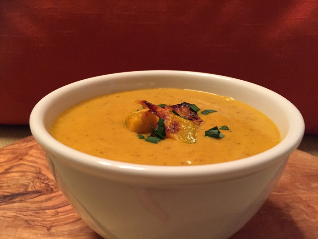 Kabocha warm coconut soup wood-fired roasted pizza oven