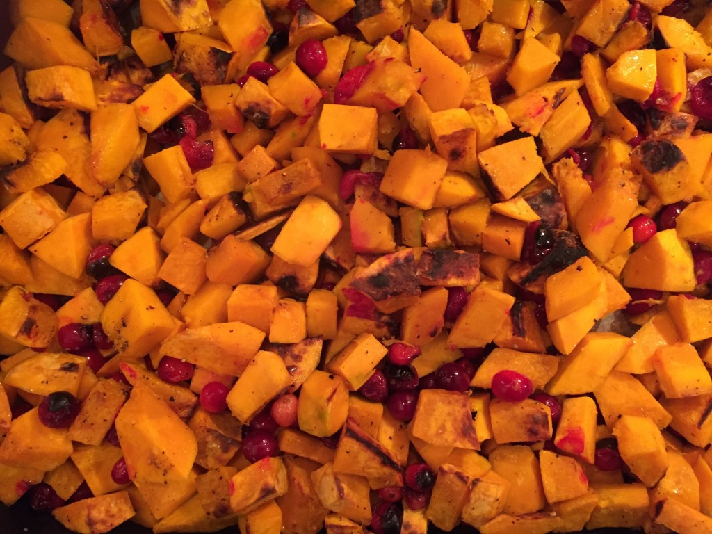 roasting cranberries and kobacha squash wood-fired oven