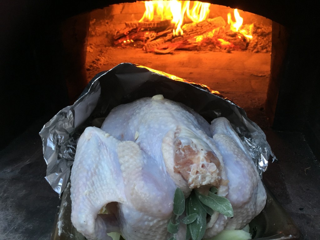 tent with foil dry brine turkey wood-fired turkey oven pizza oven thanksgiving turkey