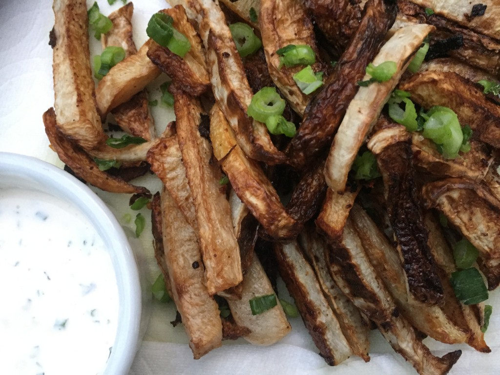 root vegetable rutabaga fries with apple chive dipping sauce