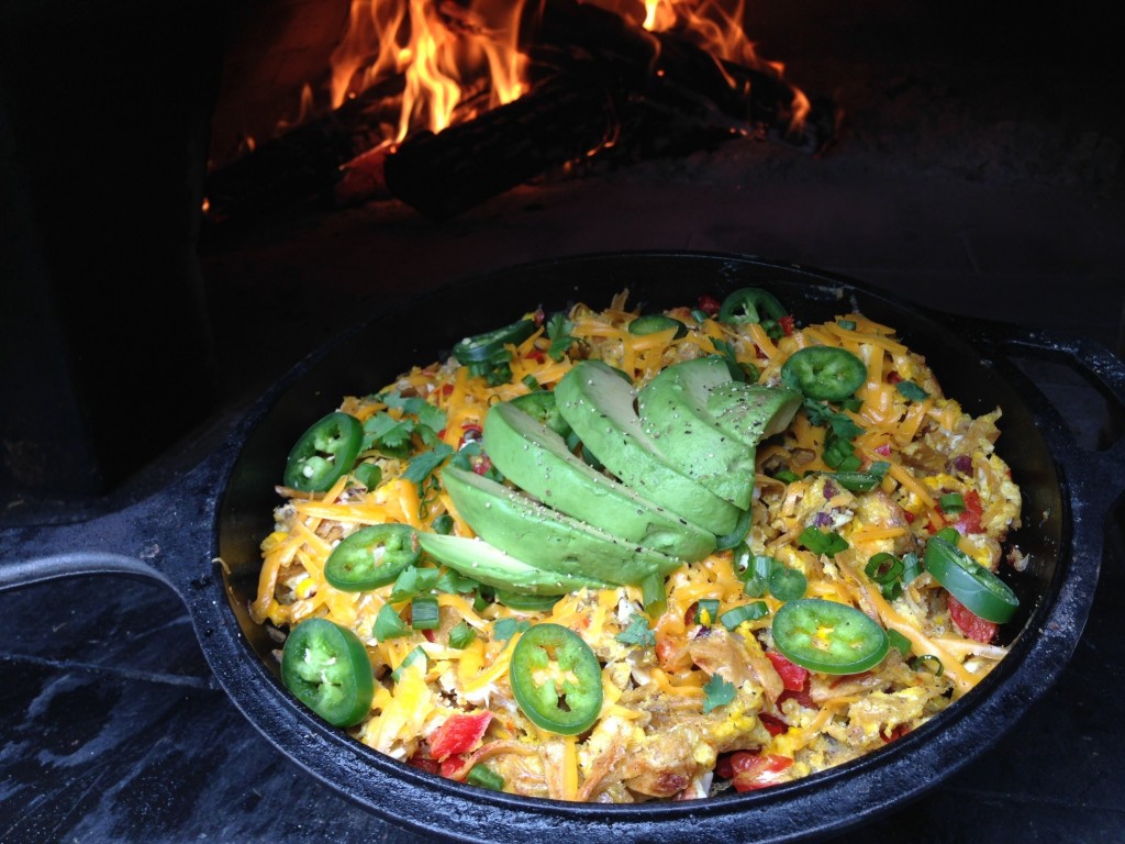 Wood-fired breakfast wood burning oven migas