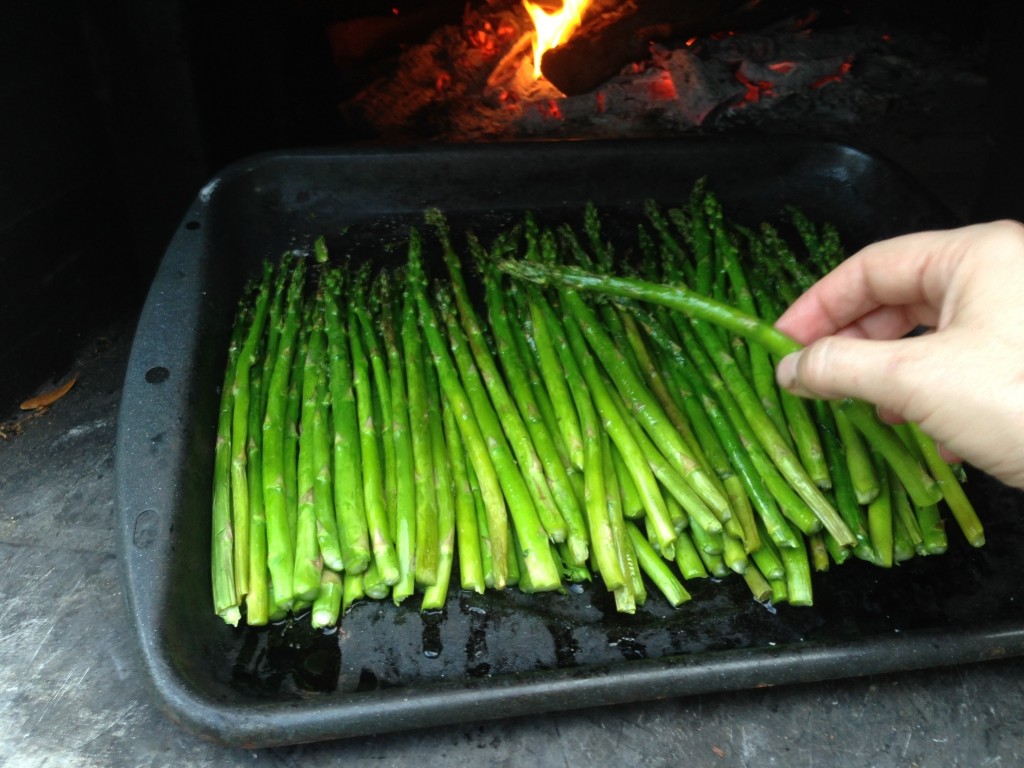 wood-fired asparagus perfectly cooked in pizza oven wood-burning oven