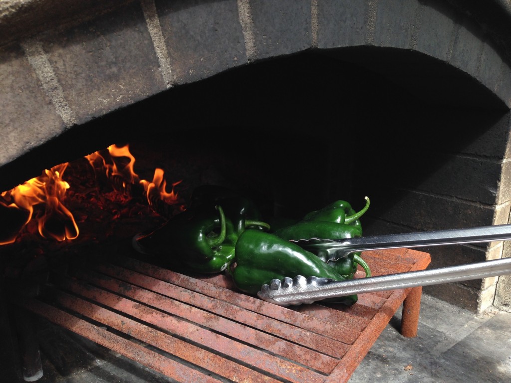 wood-fired poblanos on the grill wood-fired oven