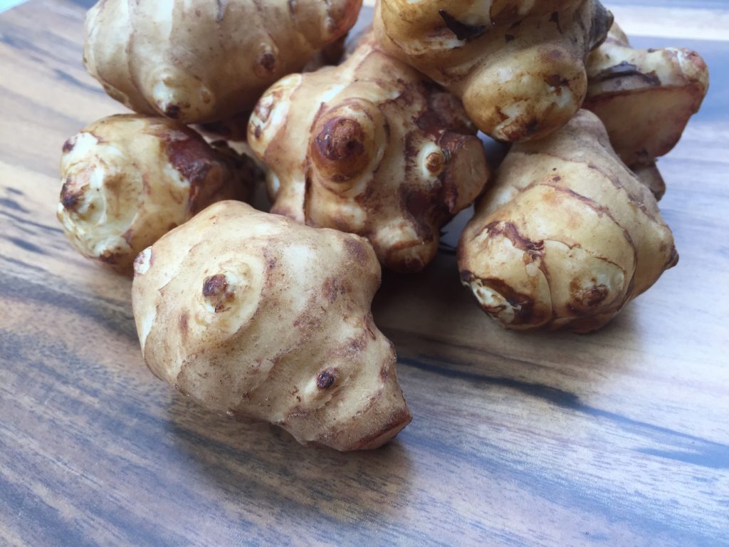 sunchoke ready to roast in wood-burning oven