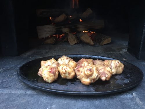 sunchoke ready to roast in wood-burning oven left unpeeled